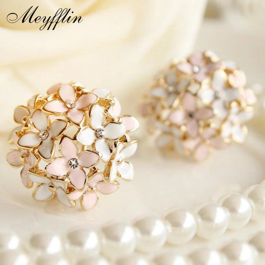 Stud Earrings for Women Female 2022 Boucle d'oreille Crystal Flower Clover Earring Gold Color Bijoux Jewelry Brincos Mujer