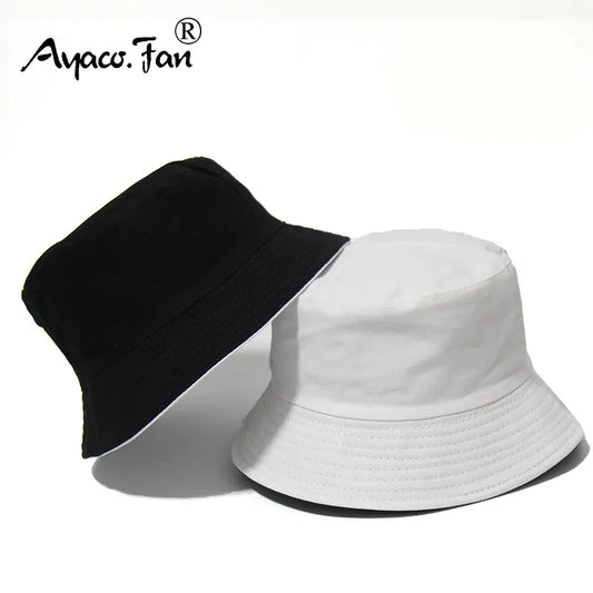 Black Solid Dots Bucket Hat Two Side Wear Unisex Simple Bob Caps Hip Hop Gorros Men Women Panama Cap Beach Fishing Boonie Sunhat