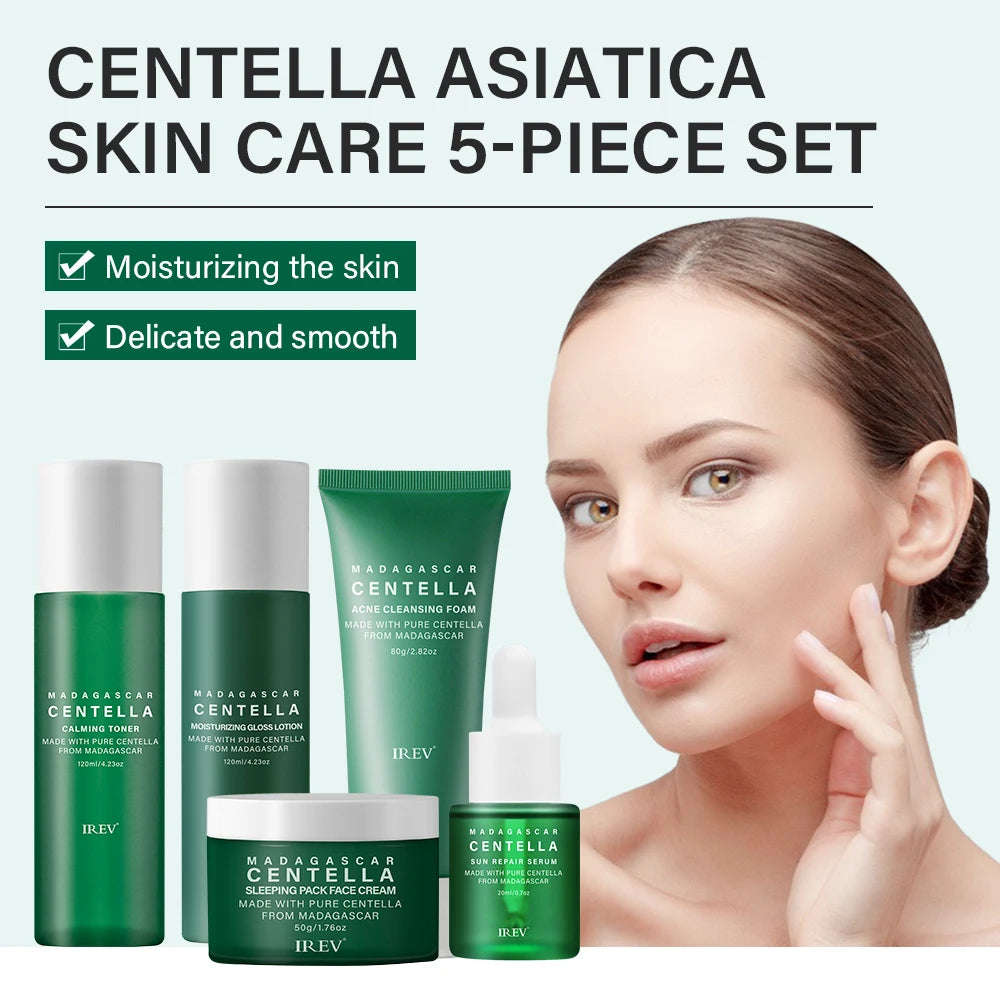 Centella Skin Care Set Facial Cleanser Sakura Essence Cream Face Serum Moisturizing Anti-Aging Whitening Korean Skincare Kit